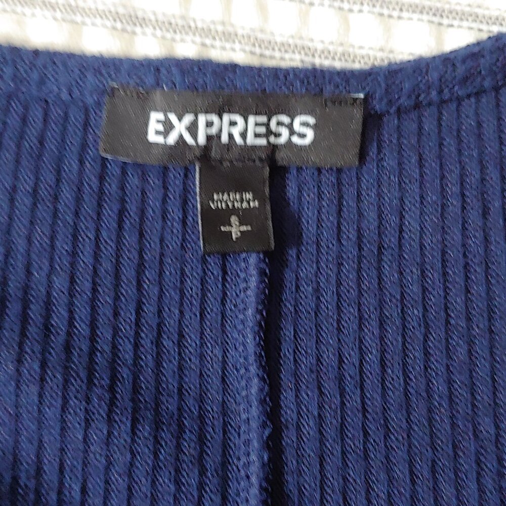EXPRESS Faux Wrap Knit Dress Navy Blue Long Sleeve Size S - Picture 4 of 5